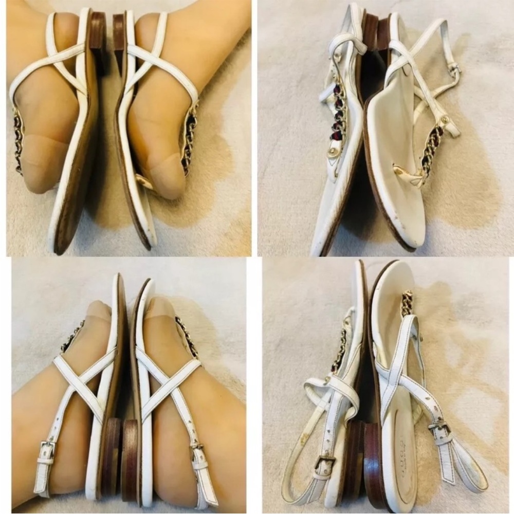 Gucci sandals classic green red Gold chain strip thong white sandals - Picture 7 of 8